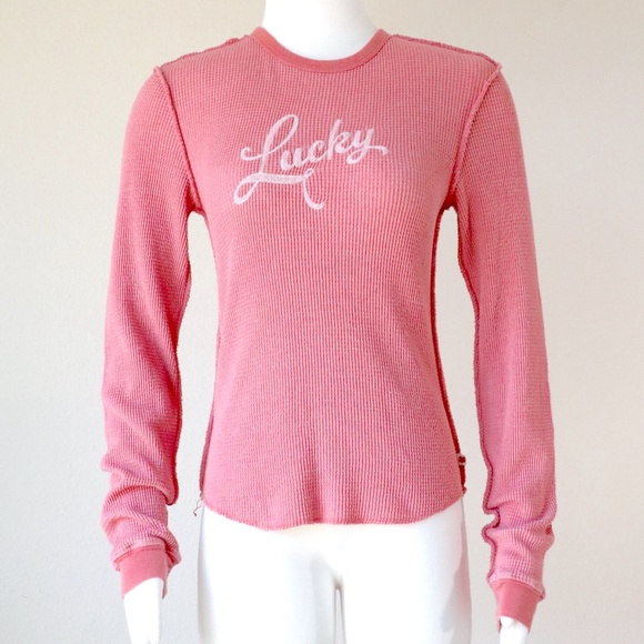 Vintage Lucky Brand cotton ribbed knit thermal top in waffle weave - Picture 2 of 9